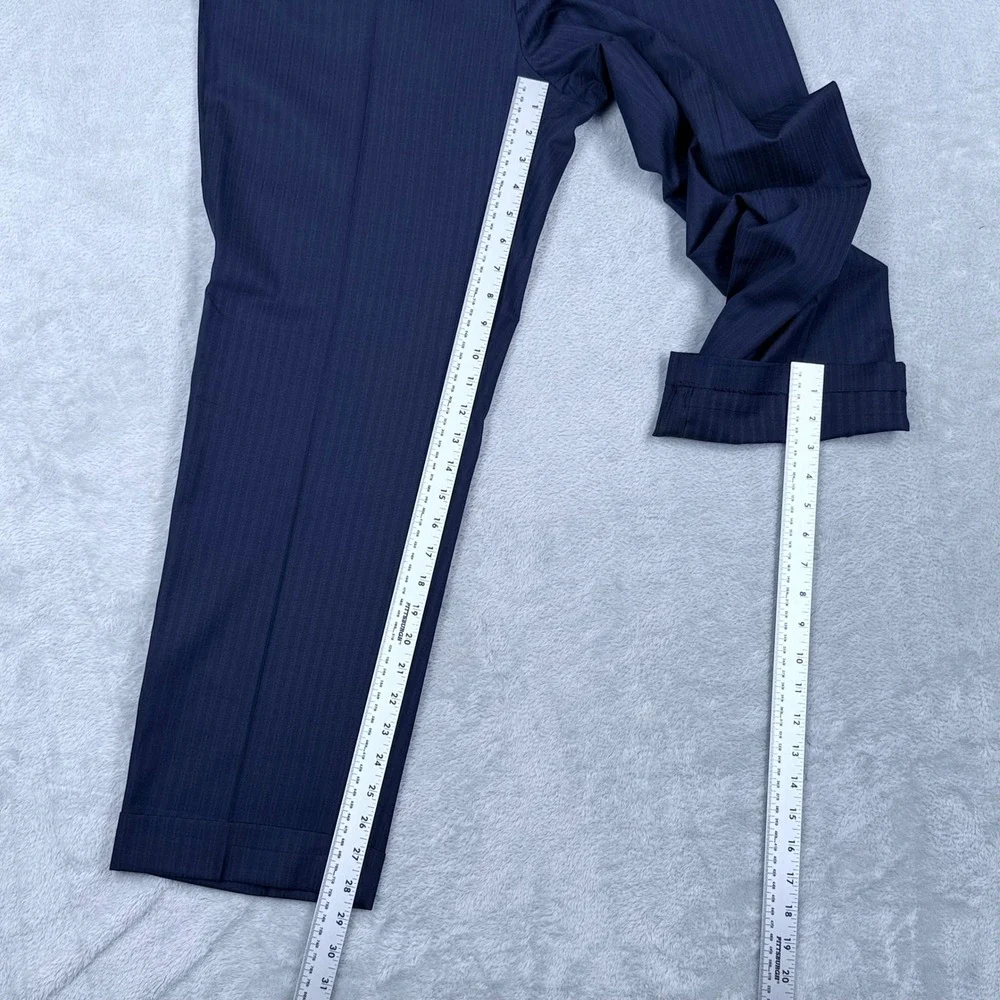 Brioni Colosse Suit Wool Silk Mens 44R Blazer Blue Tonal Stripe Cuffed Pants